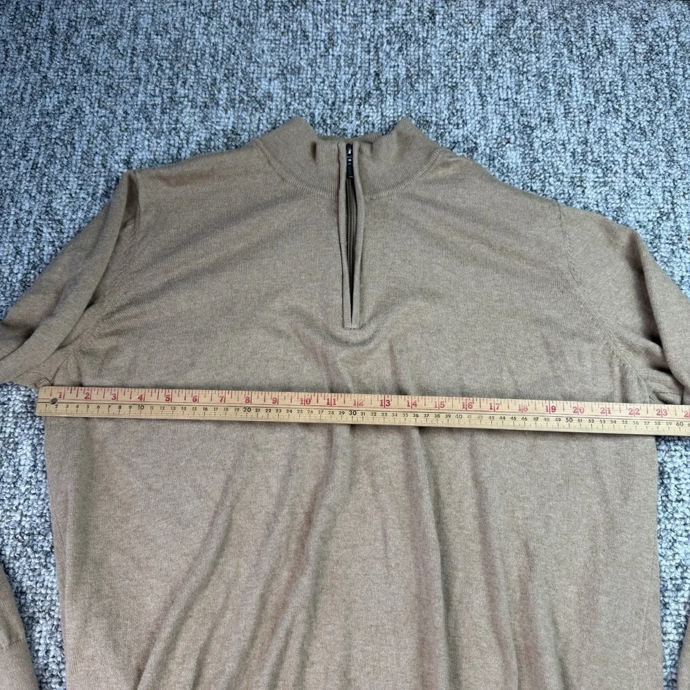 LL Bean Sweater Mens XL Pullover Cotton Cashmere Regular 1/4 Zip Beige Preppy